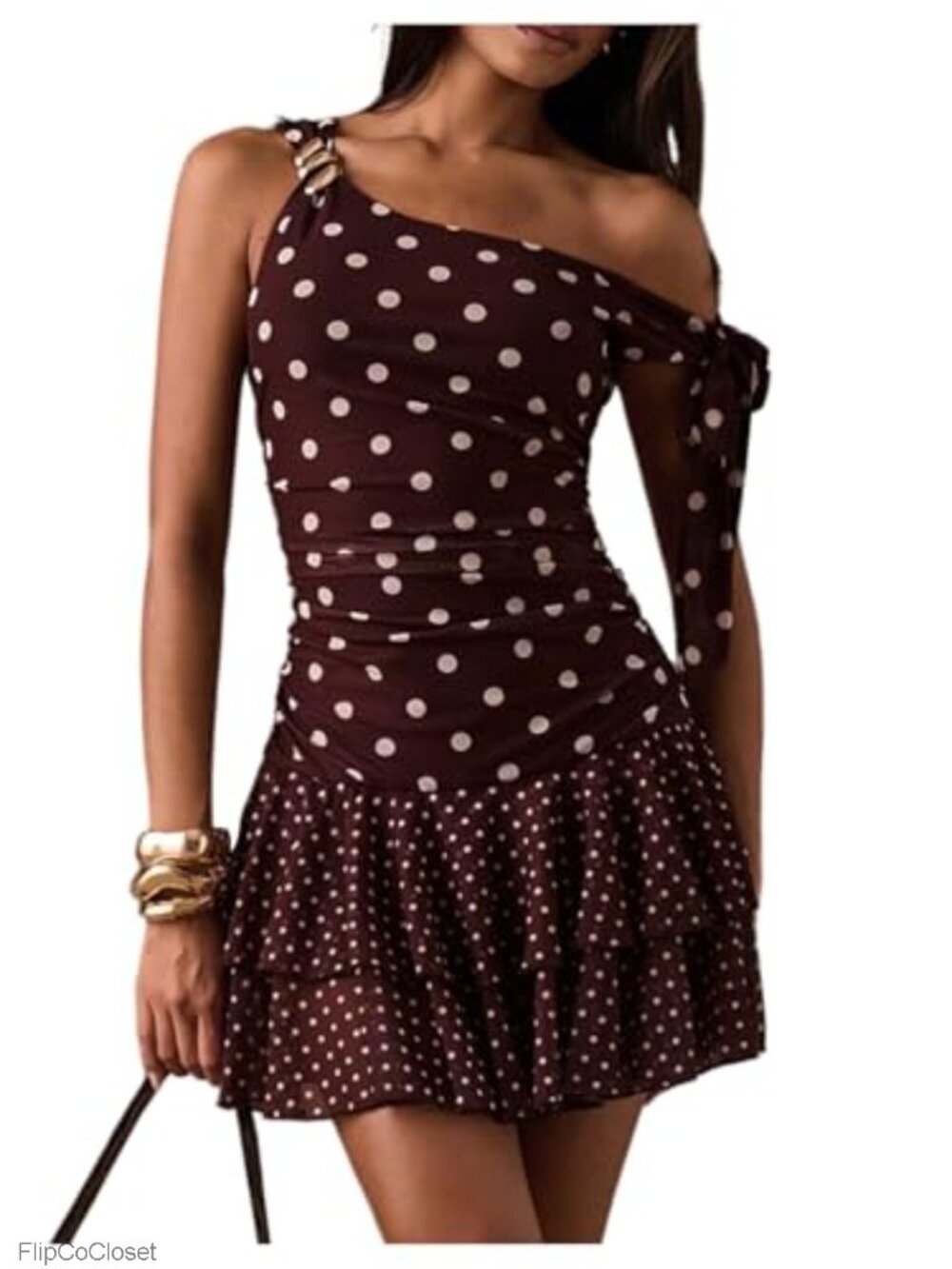 Women's Sleeveless Polka Dot Off Shoulder Mini Dress with Built-in Shorts Party